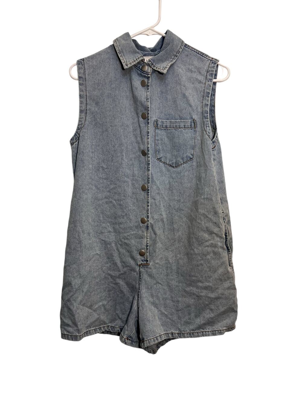 Mable Denim Utility Romper Women’s Size Small Sleeveless Button Front Pocket